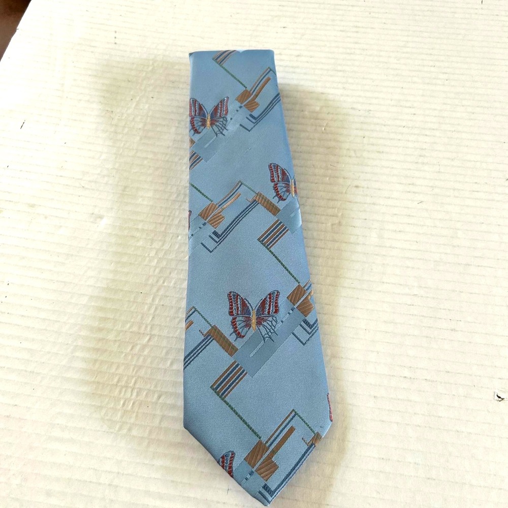 Andhurst Mens Necktie Light Blue Butterfly Geometric Woven Pattern Classic Tie - Picture 2 of 6